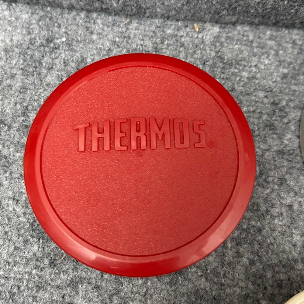 Vintage Thermos Replacement Parts Lot Red Cup Tan Stopper Gray Lid 763 73A63 - Picture 2 of 8